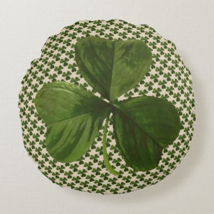 St Patrick's Day Green Irish Shamrock Pattern Round Cushion