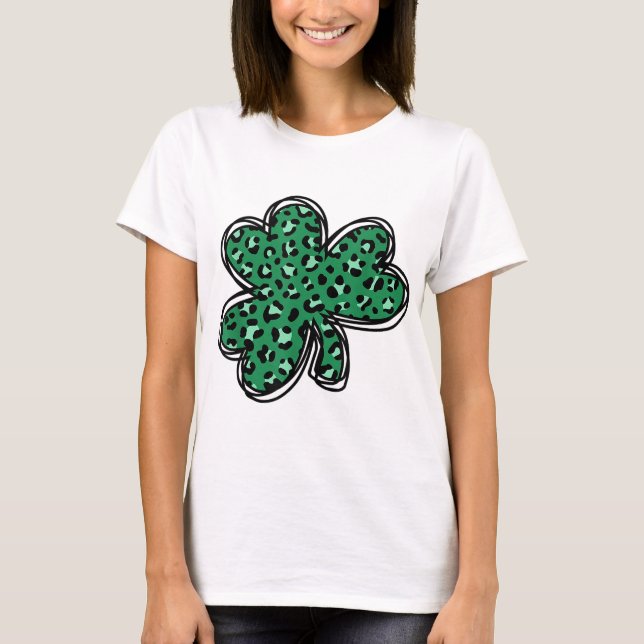 St. Patrick's Day Green Leopard Clover Shamrock Me T-Shirt (Front)