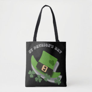 St Patricks Day Green Leprchaun Hat and Shamrock  Tote Bag