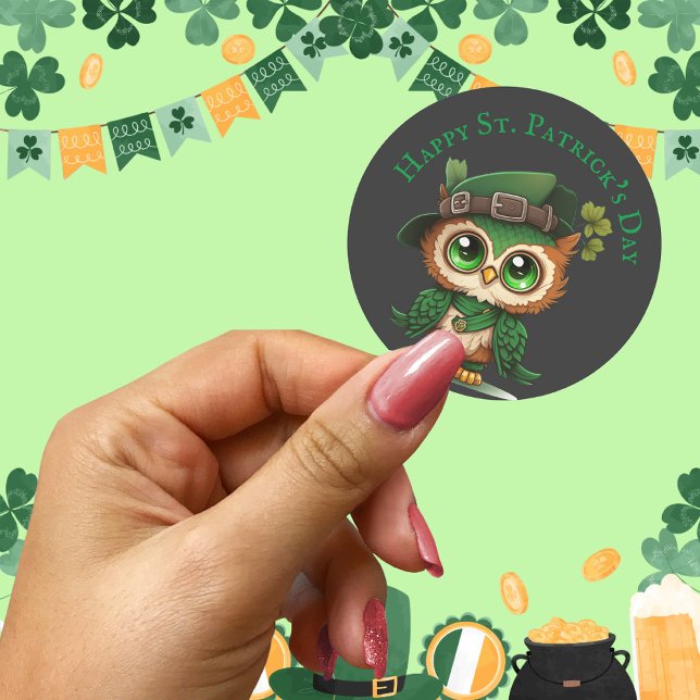 St. Patrick's Day Green Owl  Classic Round Sticker (St. Patrick's Day Green Owl Classic Round Sticke)