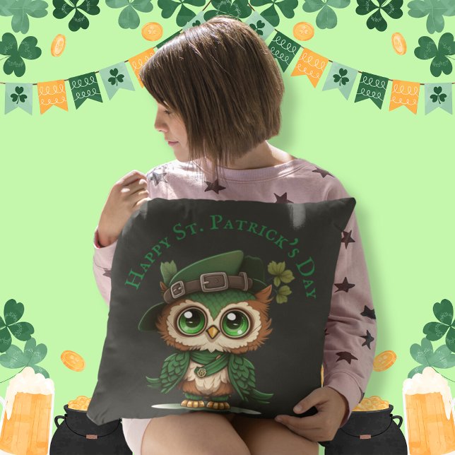 St. Patrick's Day Green Owl   Cushion (St. Patrick's Day Green Owl personalized Cushion)