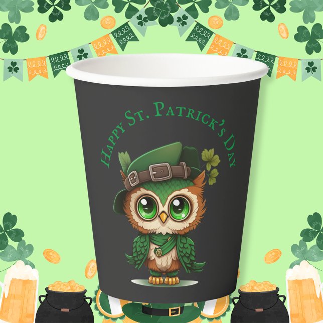 St. Patrick's Day Green Owl  Paper Cups (St. Patrick's Day Green Owl Paper Cups)