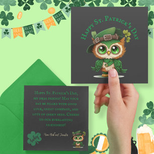 St. Patrick's Day Green Owl personalized flat card
