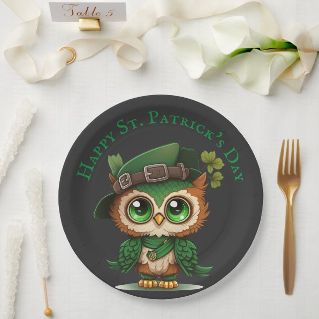 St. Patrick's Day Green Owl personalized  Paper Plate (Wedding)
