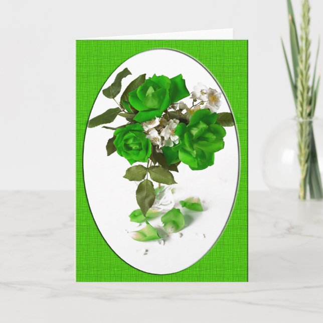 St Patrick's Day Green Rose Bouquet Card (Front)