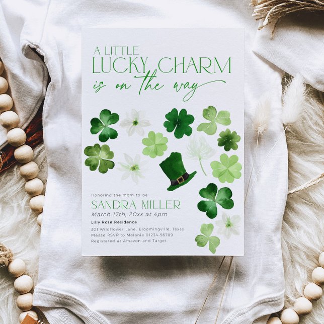 St. Patricks Day Green Shamrock Baby Shower Invitation (Lucky charm baby shower)