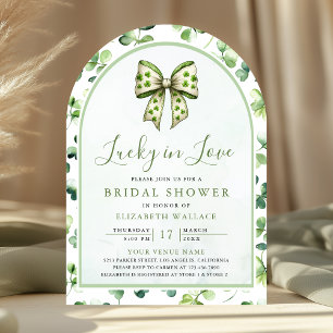 St Patrick's Day Green Shamrock Bow Bridal Shower Invitation