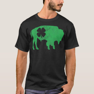 St Patrick's Day Green Shamrock Buffalo Bison Iris T-Shirt