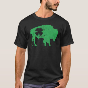 St Patrick's Day Green Shamrock Buffalo Bison Iris T-Shirt