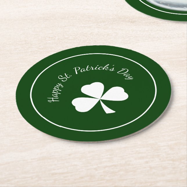 St. Patrick's Day Green shamrock Cute Clover Round Paper Coaster (Angled)