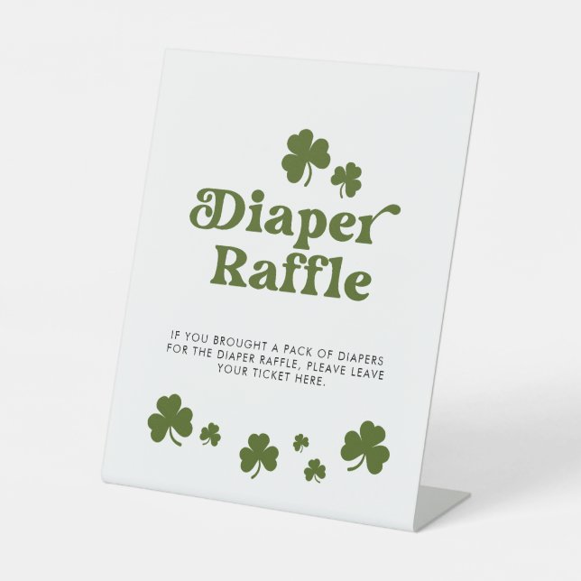 St. Patrick's Day Green Shamrock Diaper Raffle Pedestal Sign (Front)