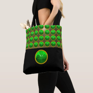 ST PATRICK'S DAY GREEN SHAMROCK GEMSTONE Black Tote Bag