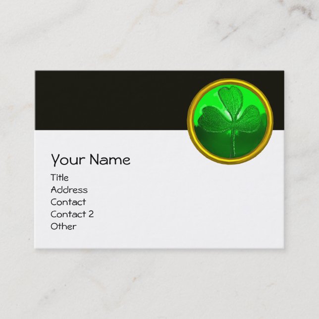 ST PATRICK'S DAY GREEN SHAMROCK GEMSTONE JEWEL BUSINESS CARD (Front)