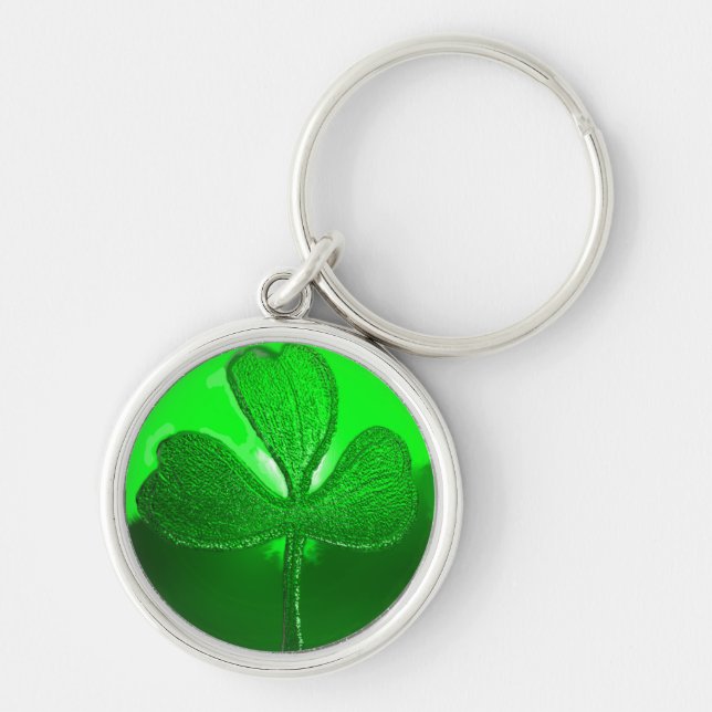ST PATRICK'S DAY GREEN SHAMROCK GEMSTONE JEWEL KEY RING (Front)