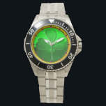 ST PATRICK'S DAY GREEN SHAMROCK GEMSTONE JEWEL WATCH<br><div class="desc">Elegant ,  unique celtic jewel with an emerald gem stone and shamrock inset  for St.Paddy's Day (, St. Patty ). Very accurated nurbs modelling and rendering by Bulgan Lumini (c).Part from series Hyper Talismans.</div>