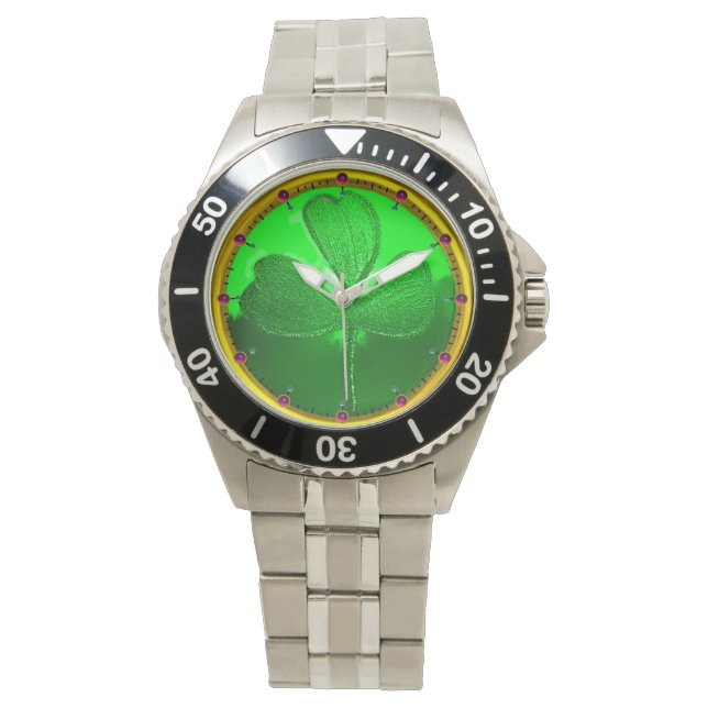 ST PATRICK'S DAY GREEN SHAMROCK GEMSTONE JEWEL WATCH (Front)