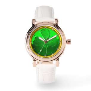 ST PATRICK'S DAY GREEN SHAMROCK GEMSTONE JEWEL WATCH