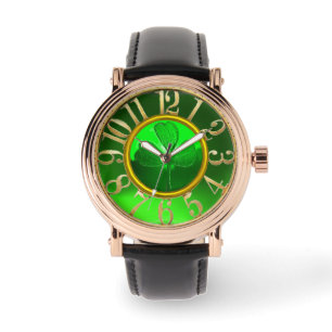 ST PATRICK'S DAY GREEN SHAMROCK GEMSTONE JEWEL WATCH