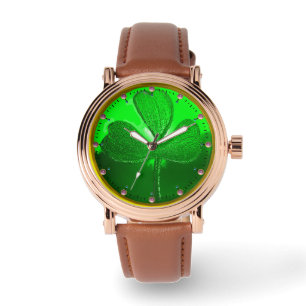 ST PATRICK'S DAY GREEN SHAMROCK GEMSTONE JEWEL WATCH