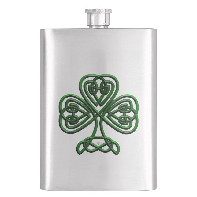 St Patricks Day Green Shamrock Hip Flask (Front)