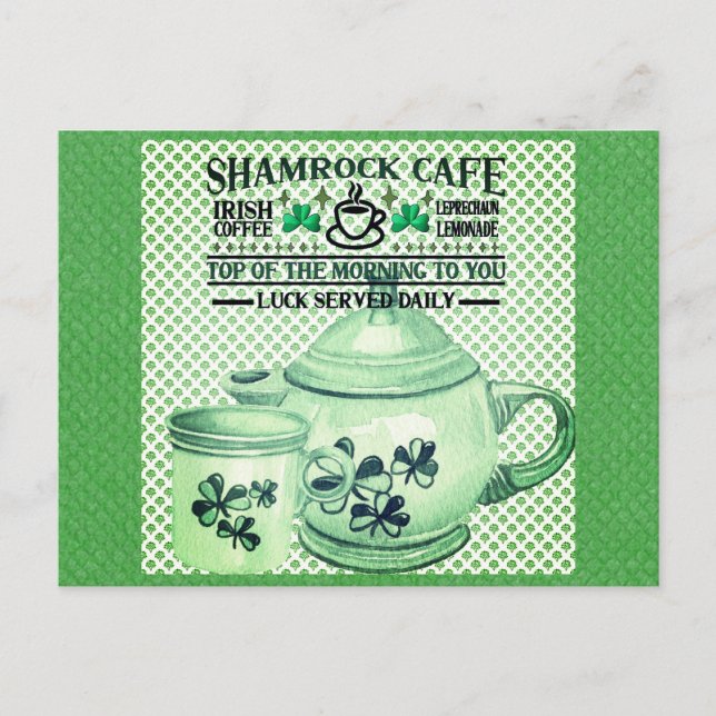 St Patricks Day Green Shamrock Irish Cafe Postcard (Front)