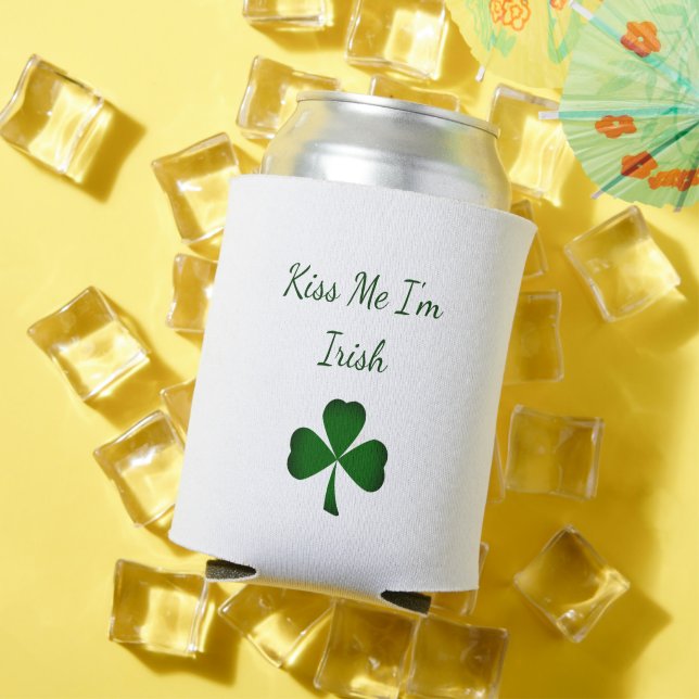 St. Patrick's Day Green Shamrock Kiss Me I'm Irish Can Cooler (In Situ Summer)