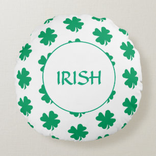 St Patrick's Day Green Shamrock Leaf Pattern Irish Round Cushion