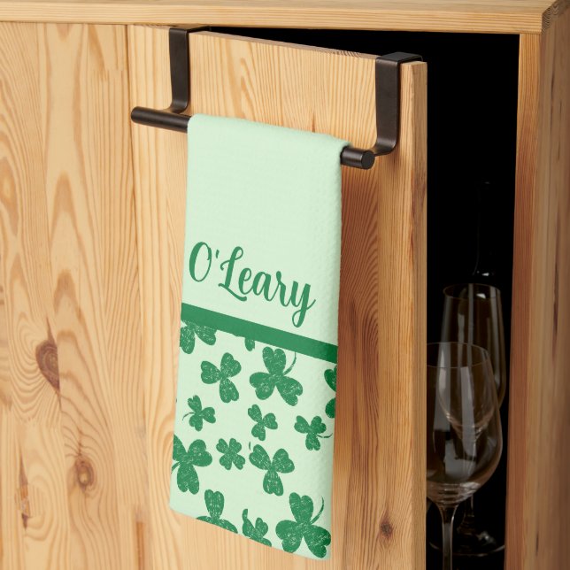 St. Patrick's Day Green Shamrock Monogrammed Tea Towel (Thirds Fold)