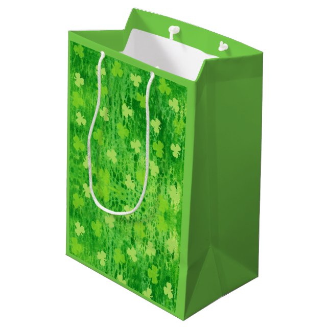 St Patrick's Day Green Shamrock Pattern Gift Bag (Back Angled)