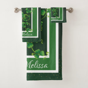 St. Patrick's Day Green Shamrock Vine Irish Party  Bath Towel Set