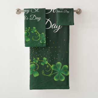 St. Patrick's Day Green Shamrock Vine Irish Party Bath Towel Set