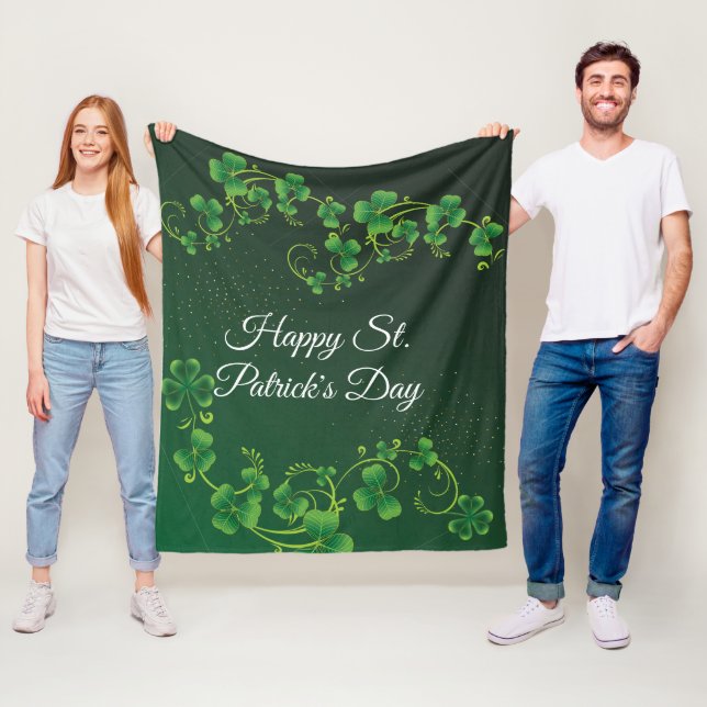 St. Patrick's Day Green Shamrock Vine Irish Party  Fleece Blanket (In Situ)