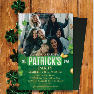 St. Patrick's Day Green Shamrock Vine Irish Party Foil Holiday Card