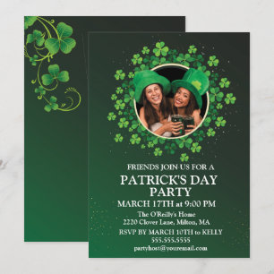 St. Patrick's Day Green Shamrock Vine Irish Party  Invitation