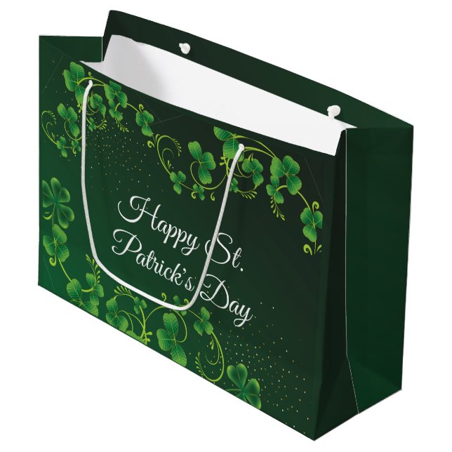 St. Patrick's Day Green Shamrock Vine Irish Party  Large Gift Bag (Front Angled)