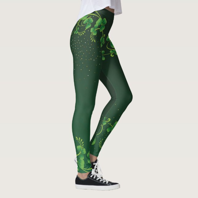 St. Patrick's Day Green Shamrock Vine Irish Party  Leggings (Right)