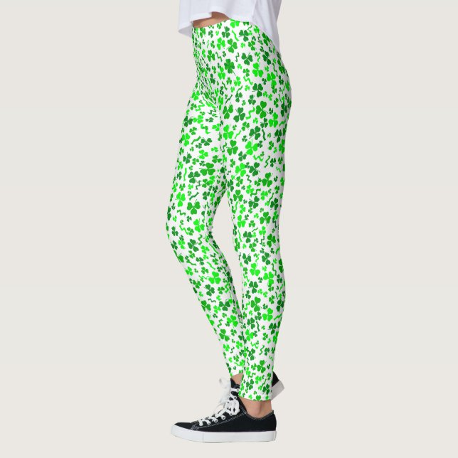 St Patrick's Day Green Shamrocks Confetti Leggings (Left)