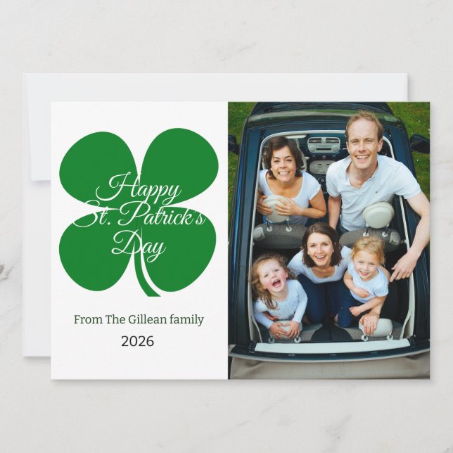 St. patrick's day Green Shamrocks family photo Holiday Card (Front)