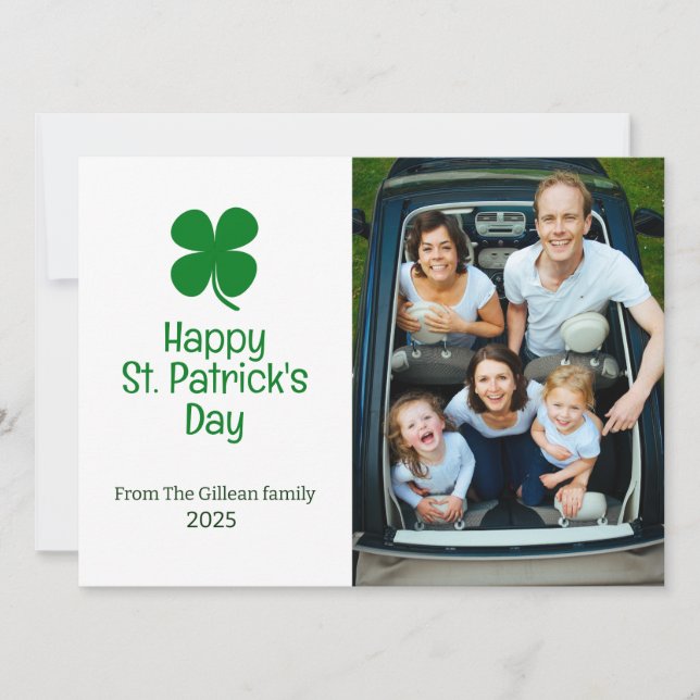 St. patrick's day Green Shamrocks family photo Holiday Card (Front)