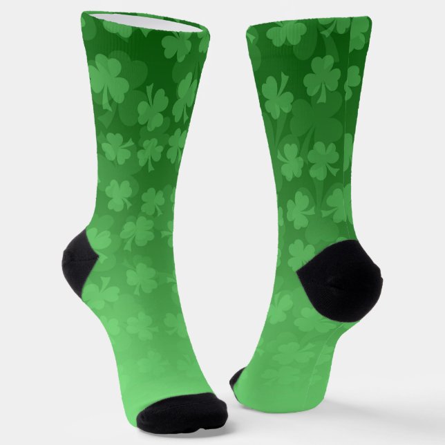 St. Patrick's Day green shamrocks ombre pattern Socks (Angled)