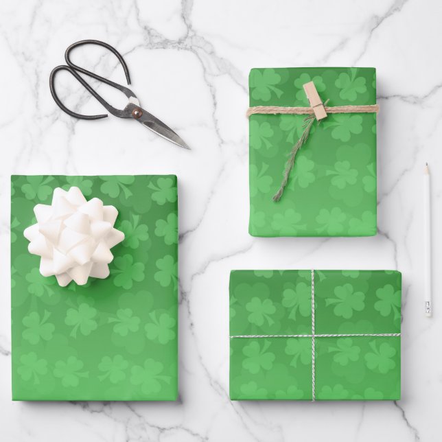 St. Patrick's Day green shamrocks ombre pattern Wrapping Paper Sheet (Front)