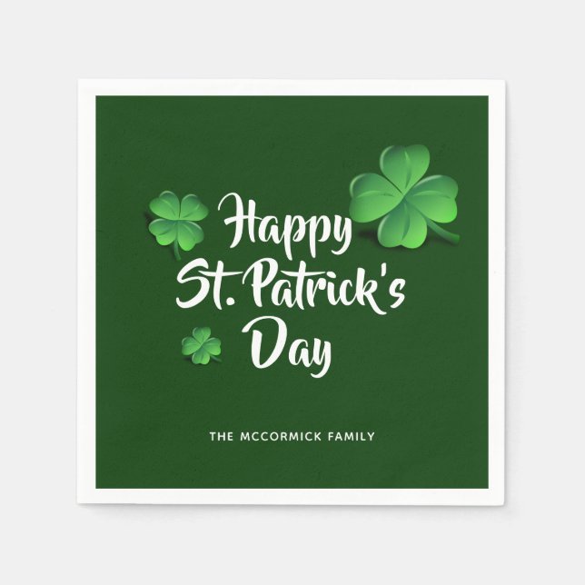St Patricks Day Green Shamrocks Party Personalised Napkin (Front)