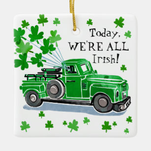 St. Patrick's Day Green Vintage Truck Add Name Ceramic Tree Decoration