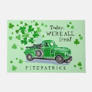 St. Patrick's Day Green Vintage Truck Add Name Doormat