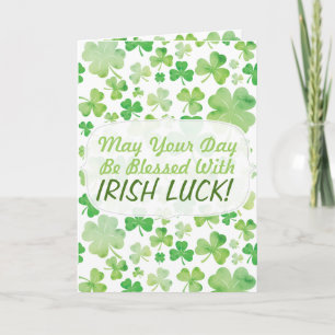 St Patricks Day Green Watercolour Shamrock Pattern Card