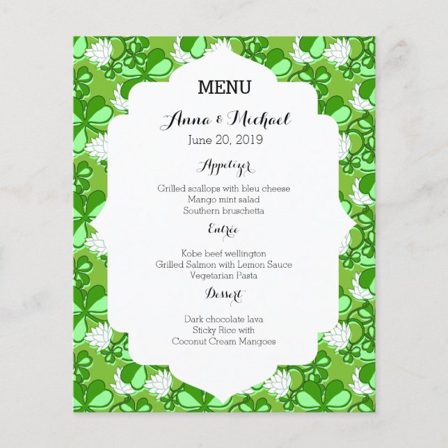 St. Patrick's Day Green Wedding Menu (Front)