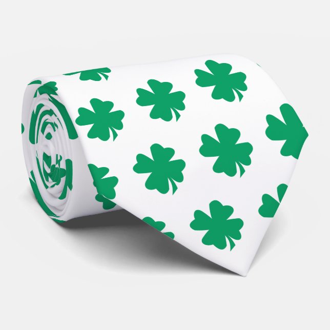 St Patrick's Day Green White Shamrock Gift Favour Tie (Rolled)