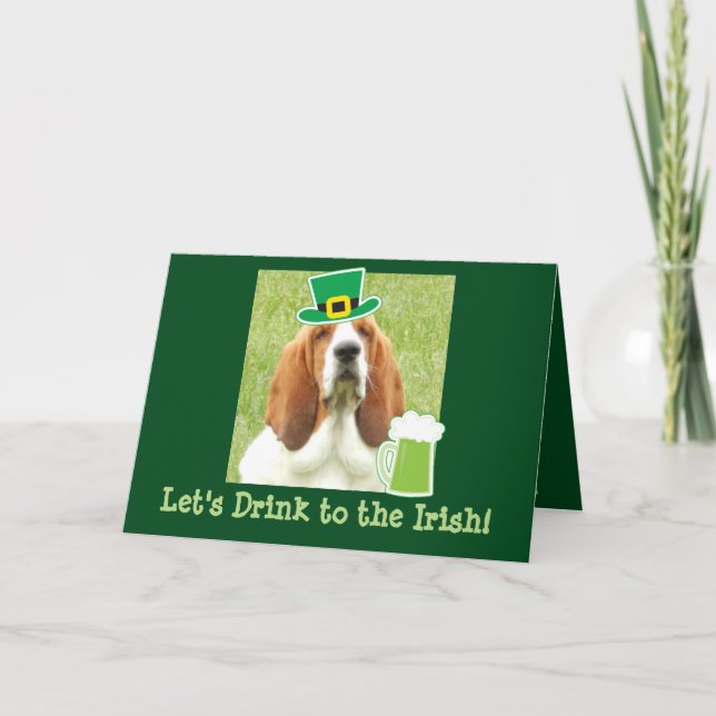 St. Patrick's Day greeting card with Basset Hound (Front)