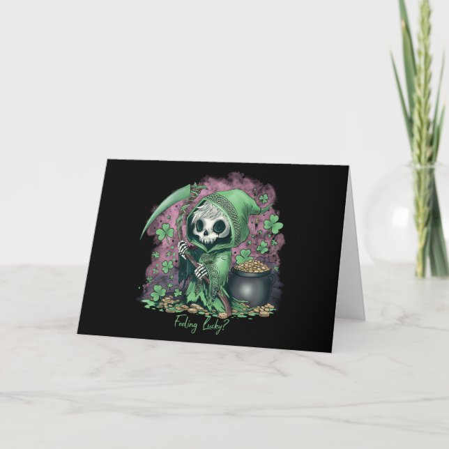 St. Patrick's Day Grim Reaper Holiday Card (Front)