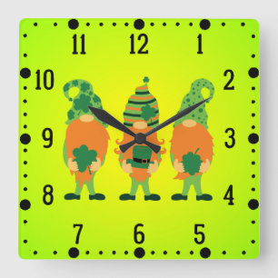 St. Patrick's Day Grnomes Square Wall Clock